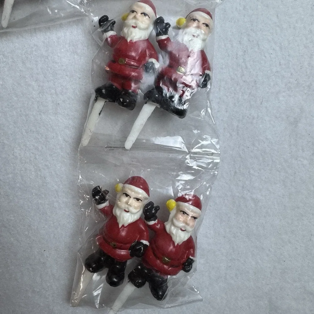 Vintage Lot Of 12 Santa Clause Cupcake Picks Toppers Red Plastic Christmas Decor